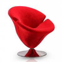 Manhattan Comfort AC029-RD Tulip Red and Polished Chrome Velvet Swivel Accent Chair